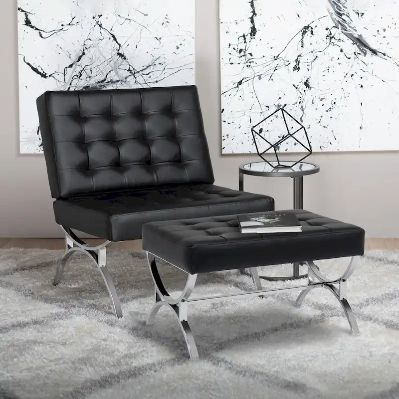 Fauteuil d'appoint du milieu du siècle Newel en cuir mélangé moderne et cadre en métal chromé