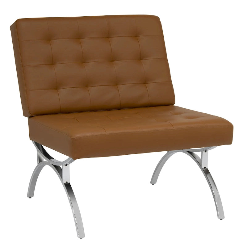 Fauteuil d'appoint du milieu du siècle Newel en cuir mélangé moderne et cadre en métal chromé