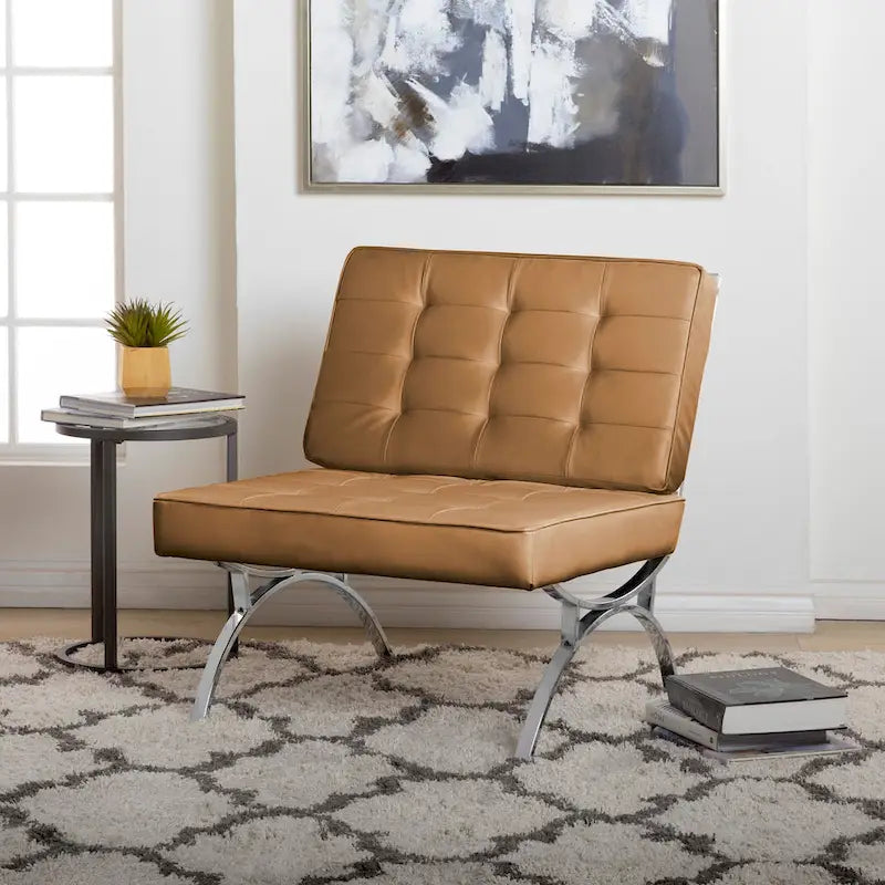 Fauteuil d'appoint du milieu du siècle Newel en cuir mélangé moderne et cadre en métal chromé