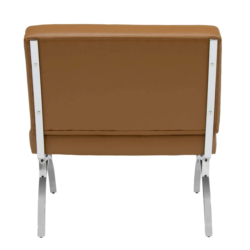 Fauteuil d'appoint du milieu du siècle Newel en cuir mélangé moderne et cadre en métal chromé