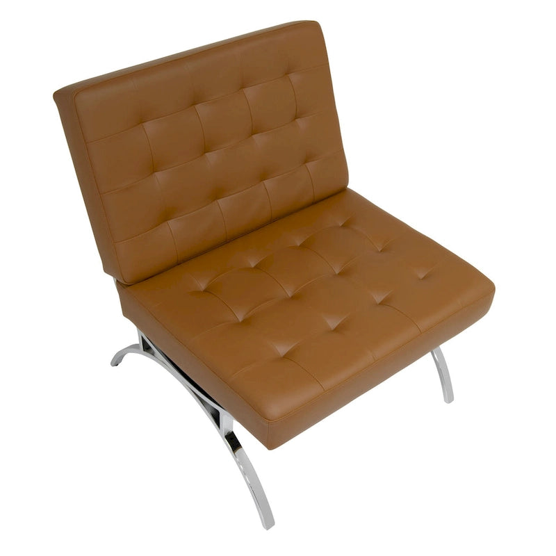 Fauteuil d'appoint du milieu du siècle Newel en cuir mélangé moderne et cadre en métal chromé