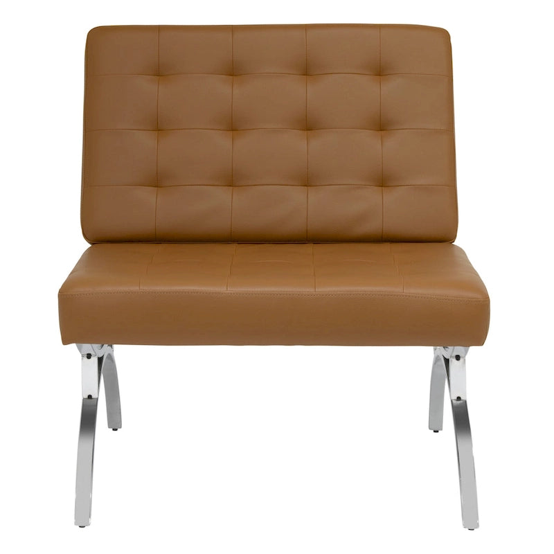 Fauteuil d'appoint du milieu du siècle Newel en cuir mélangé moderne et cadre en métal chromé