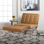 Fauteuil d'appoint du milieu du siècle Newel en cuir mélangé moderne et cadre en métal chromé