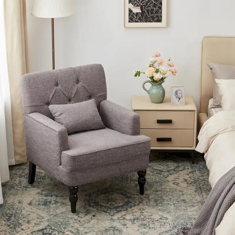 Fauteuil capitonné avec coussin lombaire Beige/Gris/Bleu clair/Marron