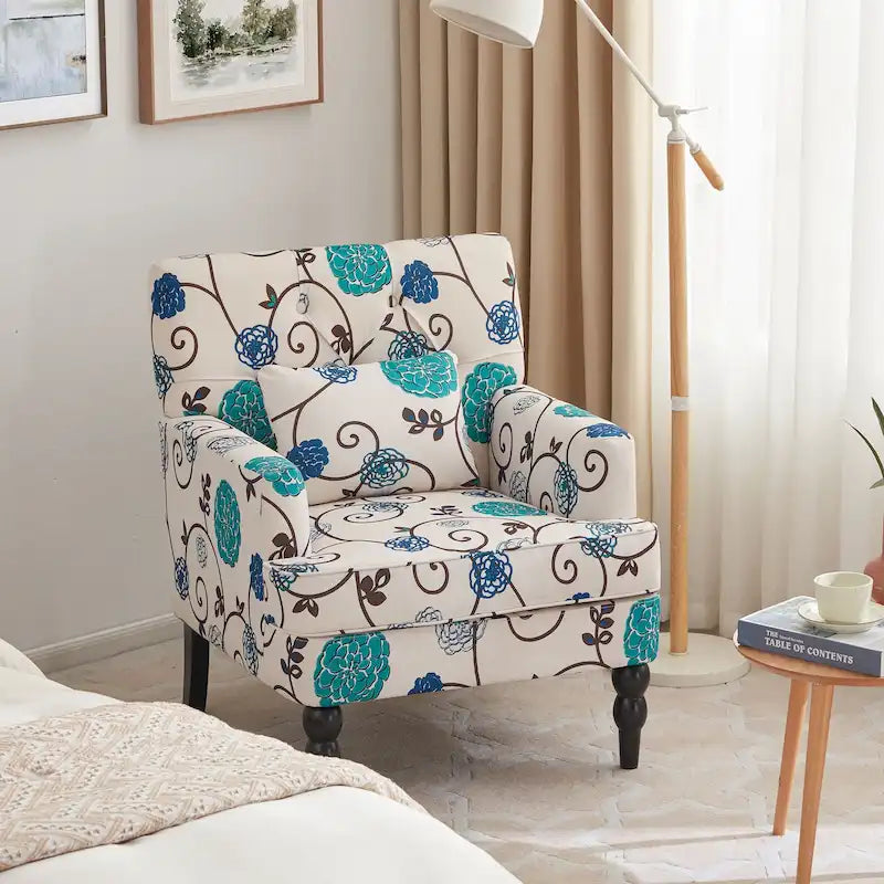 Fauteuil capitonné avec coussin lombaire Beige/Gris/Bleu clair/Marron