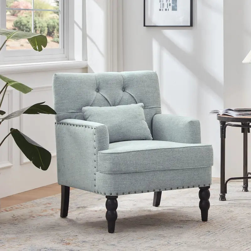Fauteuil capitonné avec coussin lombaire Beige/Gris/Bleu clair/Marron