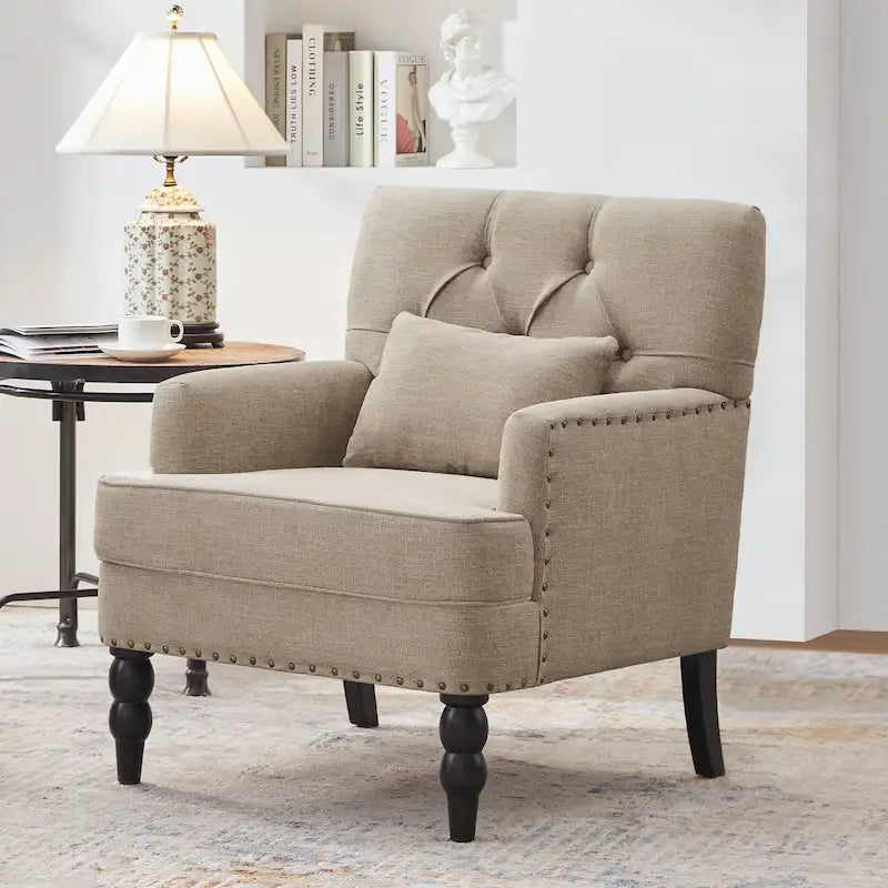 Fauteuil capitonné avec coussin lombaire Beige/Gris/Bleu clair/Marron