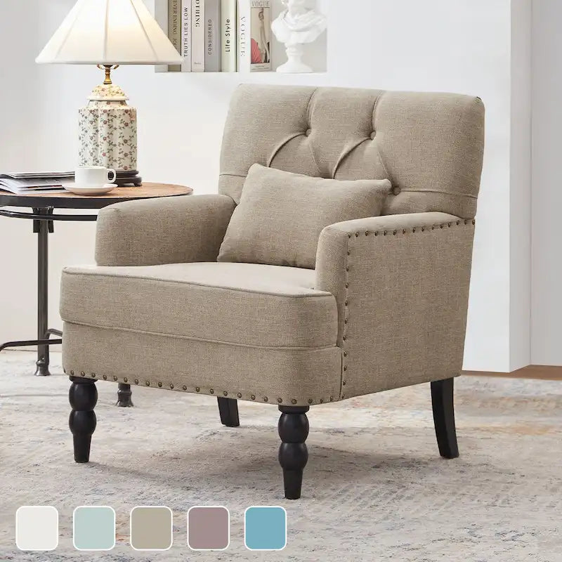 Fauteuil capitonné avec coussin lombaire Beige/Gris/Bleu clair/Marron
