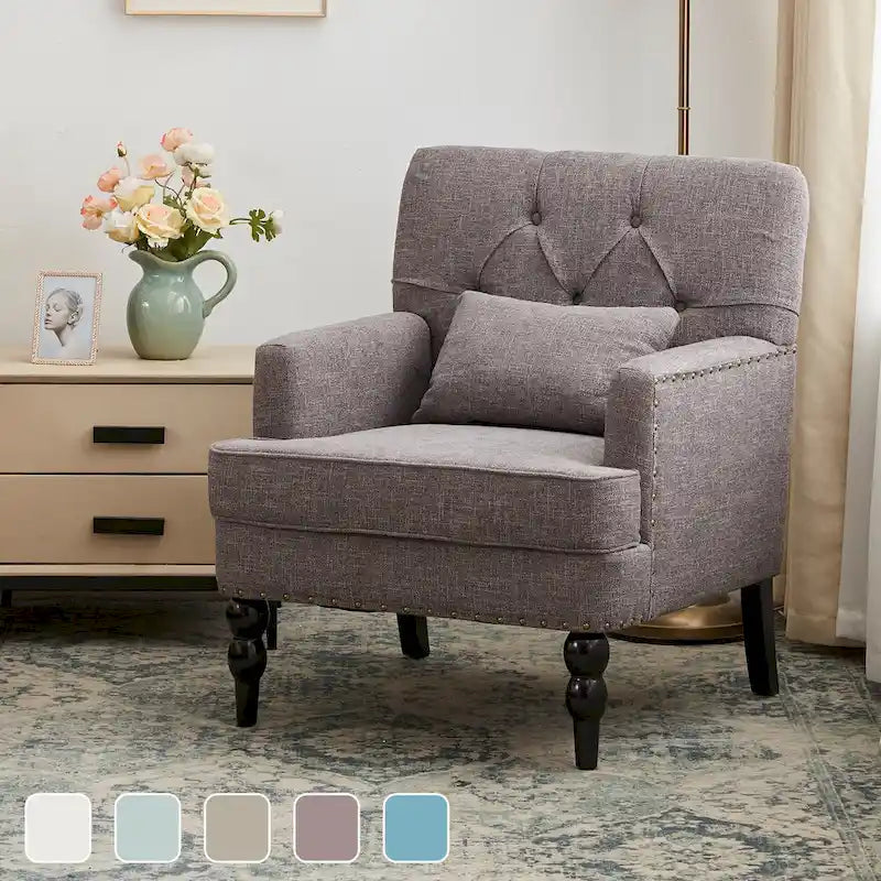 Fauteuil capitonné avec coussin lombaire Beige/Gris/Bleu clair/Marron