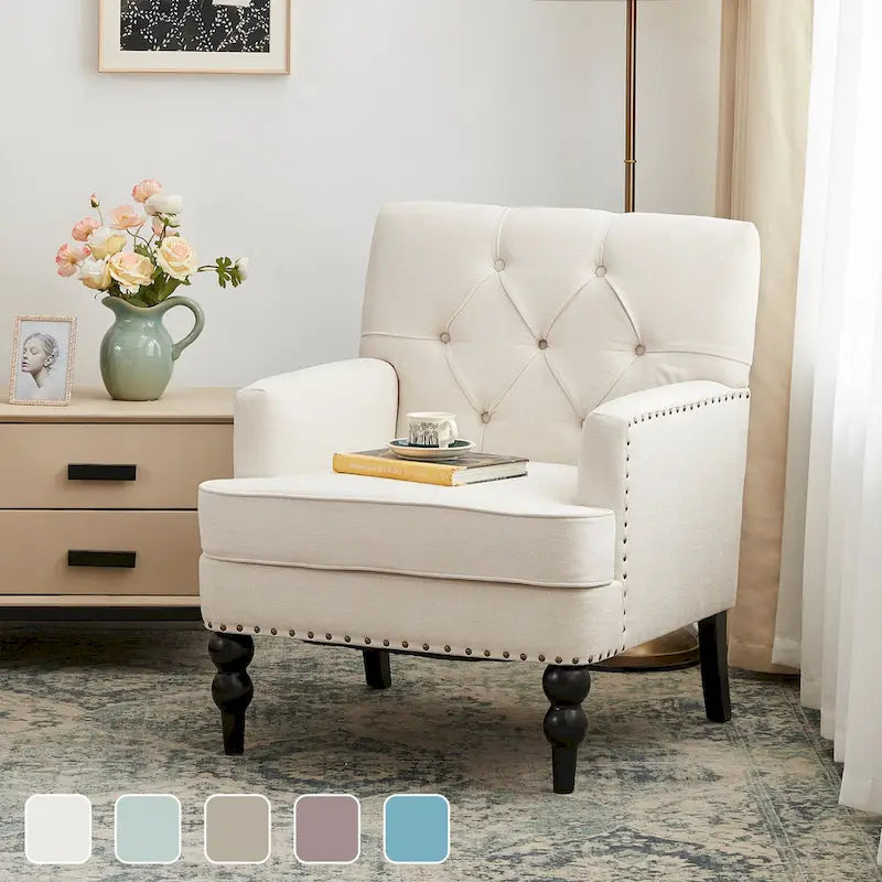 Fauteuil capitonné avec coussin lombaire Beige/Gris/Bleu clair/Marron