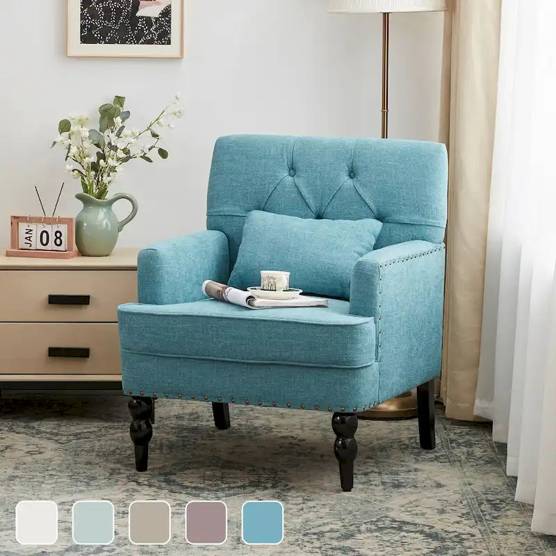 Fauteuil capitonné avec coussin lombaire Beige/Gris/Bleu clair/Marron