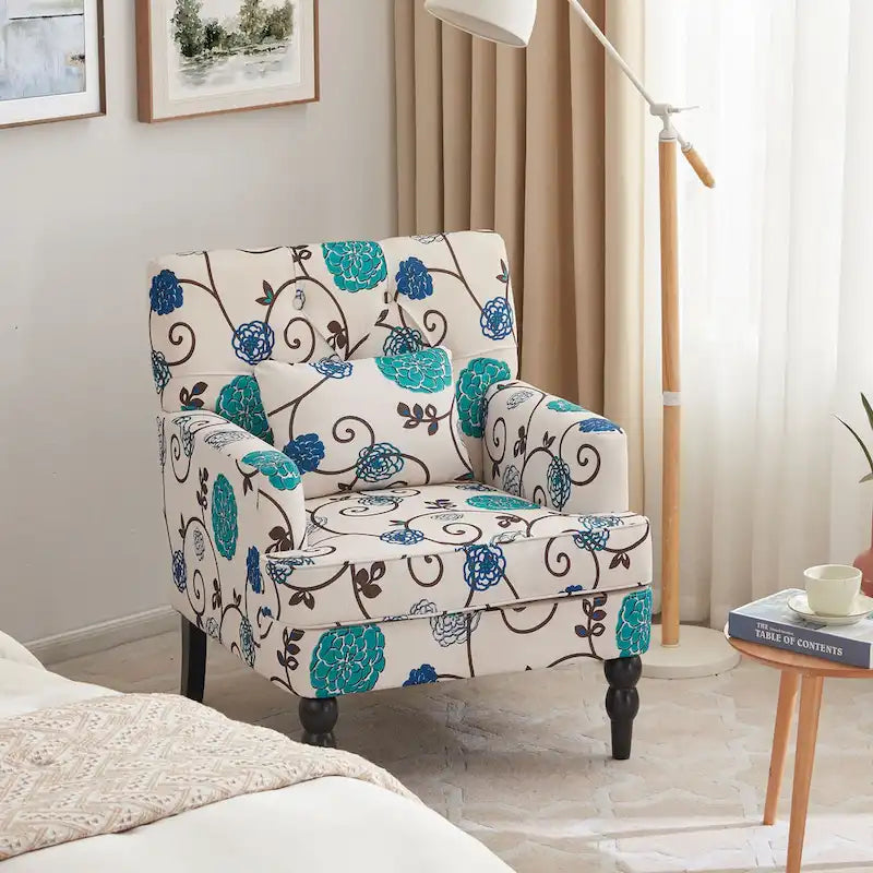 Fauteuil capitonné avec coussin lombaire Beige/Gris/Bleu clair/Marron