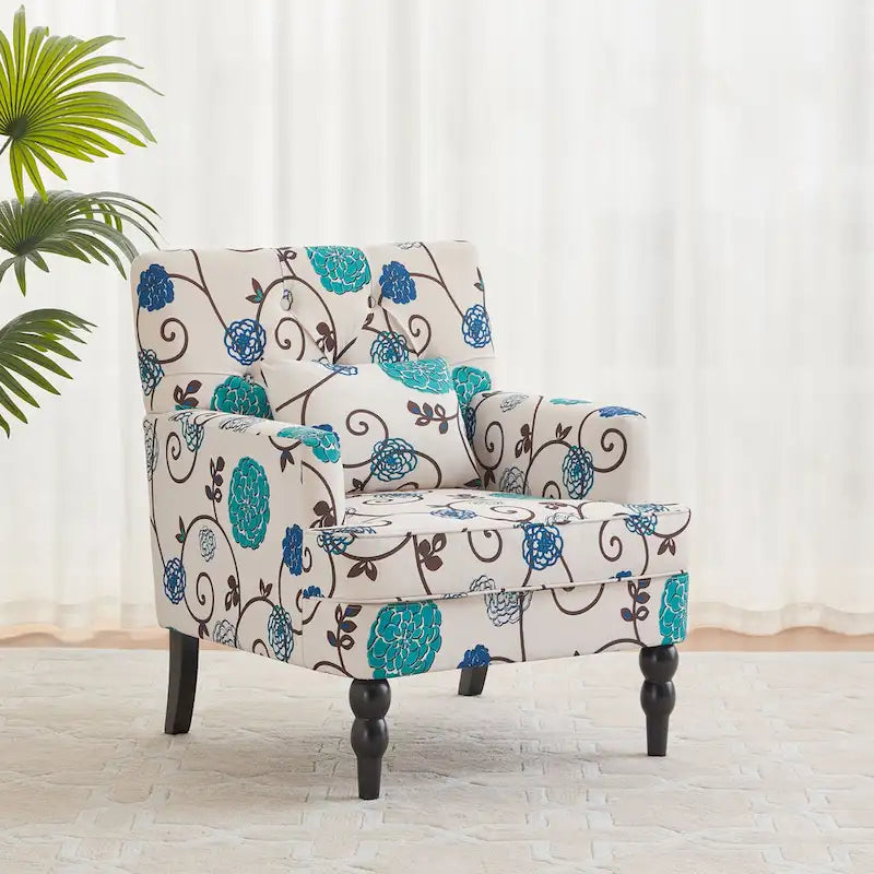 Fauteuil capitonné avec coussin lombaire Beige/Gris/Bleu clair/Marron