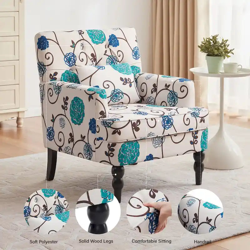 Fauteuil capitonné avec coussin lombaire Beige/Gris/Bleu clair/Marron
