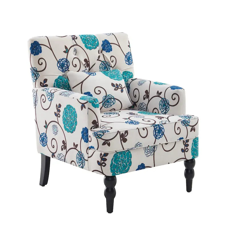 Fauteuil capitonné avec coussin lombaire Beige/Gris/Bleu clair/Marron