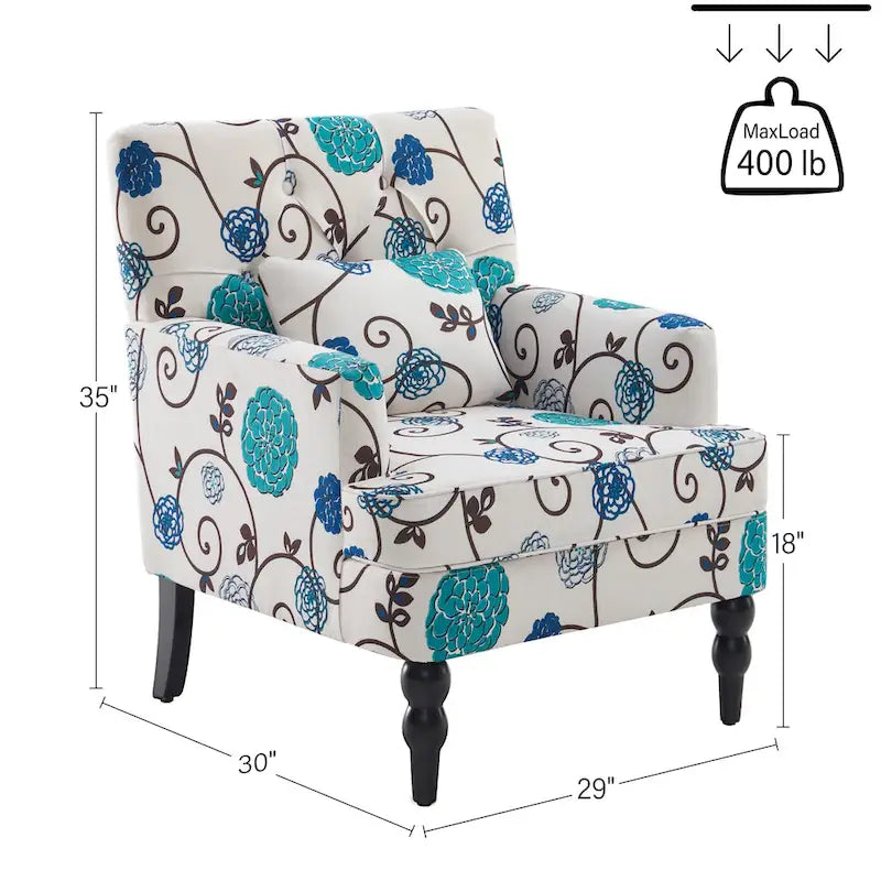 Fauteuil capitonné avec coussin lombaire Beige/Gris/Bleu clair/Marron
