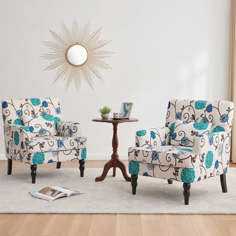 Fauteuil capitonné avec coussin lombaire Beige/Gris/Bleu clair/Marron