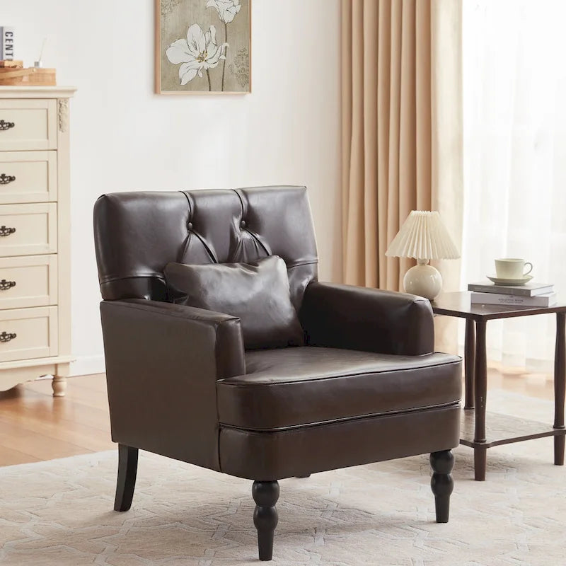 Fauteuil capitonné avec coussin lombaire Beige/Gris/Bleu clair/Marron