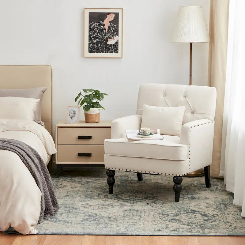 Fauteuil capitonné avec coussin lombaire Beige/Gris/Bleu clair/Marron