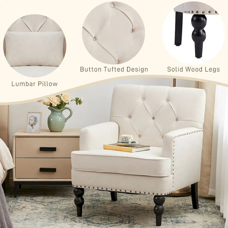 Fauteuil capitonné avec coussin lombaire Beige/Gris/Bleu clair/Marron