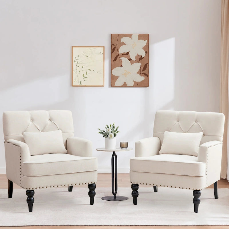 Fauteuil capitonné avec coussin lombaire Beige/Gris/Bleu clair/Marron