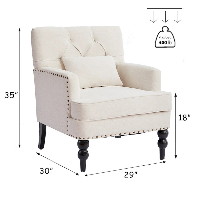 Fauteuil capitonné avec coussin lombaire Beige/Gris/Bleu clair/Marron