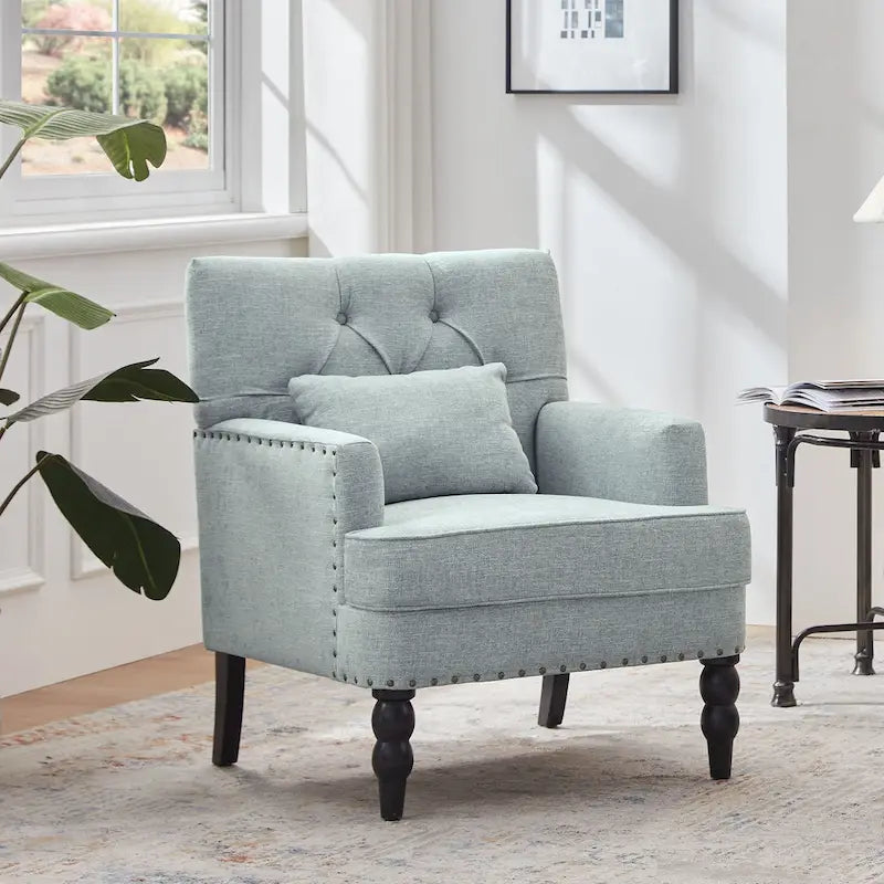Fauteuil capitonné avec coussin lombaire Beige/Gris/Bleu clair/Marron