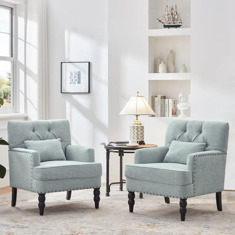 Fauteuil capitonné avec coussin lombaire Beige/Gris/Bleu clair/Marron