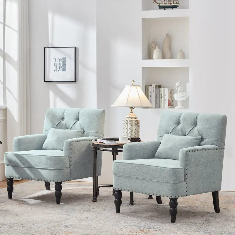 Fauteuil capitonné avec coussin lombaire Beige/Gris/Bleu clair/Marron