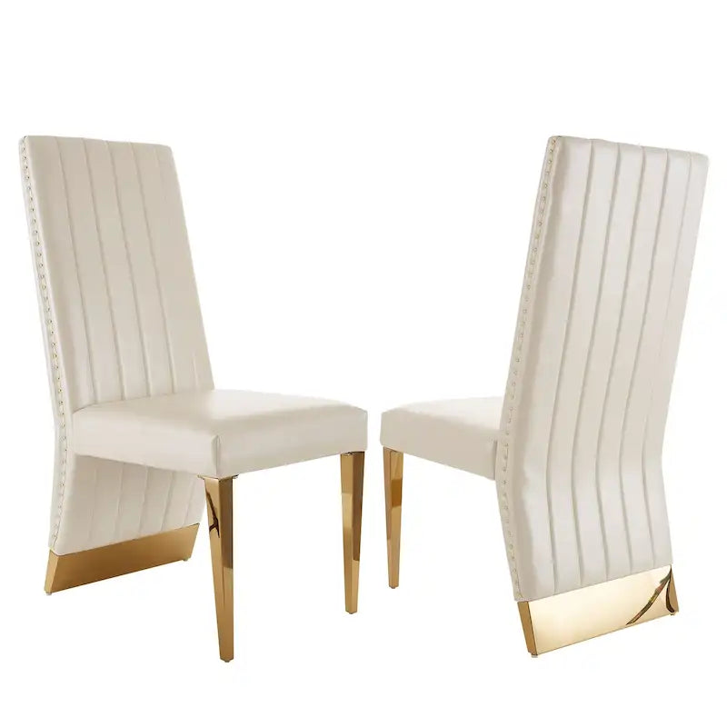 Chaises de salle à manger modernes à dossier haut, style Channel, avec clous décoratifs et pieds en métal poli