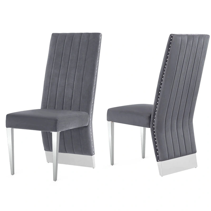 Chaises de salle à manger modernes à dossier haut, style Channel, avec clous décoratifs et pieds en métal poli