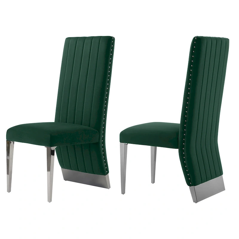 Chaises de salle à manger modernes à dossier haut, style Channel, avec clous décoratifs et pieds en métal poli