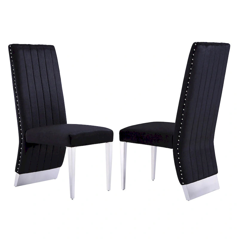 Chaises de salle à manger modernes à dossier haut, style Channel, avec clous décoratifs et pieds en métal poli