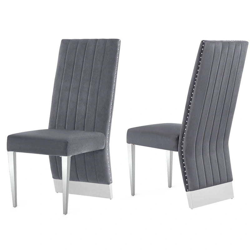 Chaises de salle à manger modernes à dossier haut, style Channel, avec clous décoratifs et pieds en métal poli
