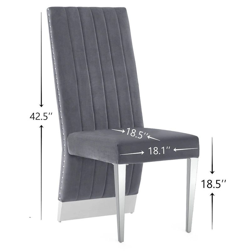 Chaises de salle à manger modernes à dossier haut, style Channel, avec clous décoratifs et pieds en métal poli