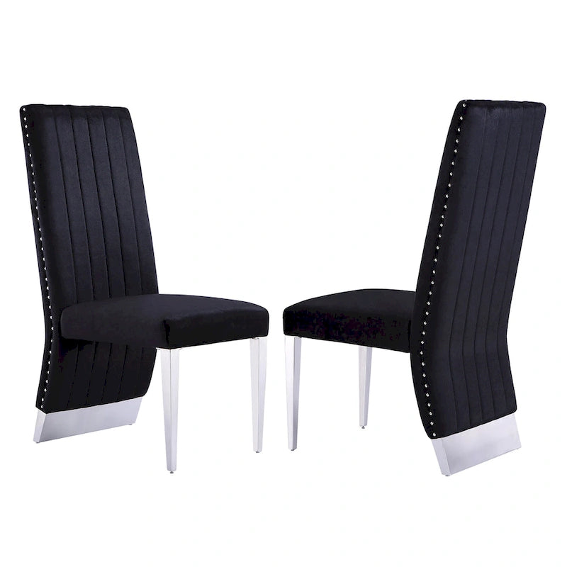 Chaises de salle à manger modernes à dossier haut, style Channel, avec clous décoratifs et pieds en métal poli
