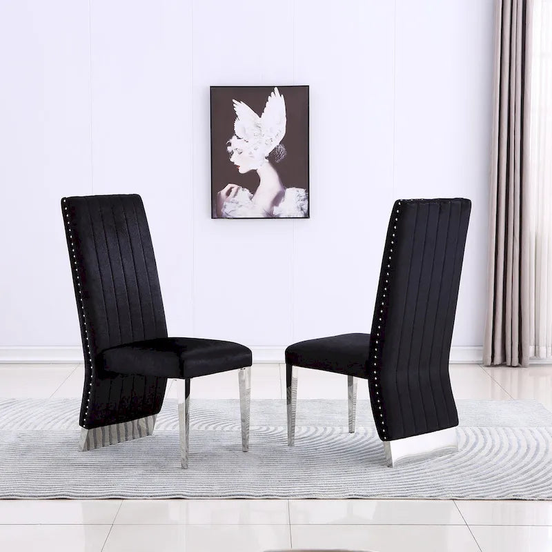 Chaises de salle à manger modernes à dossier haut, style Channel, avec clous décoratifs et pieds en métal poli