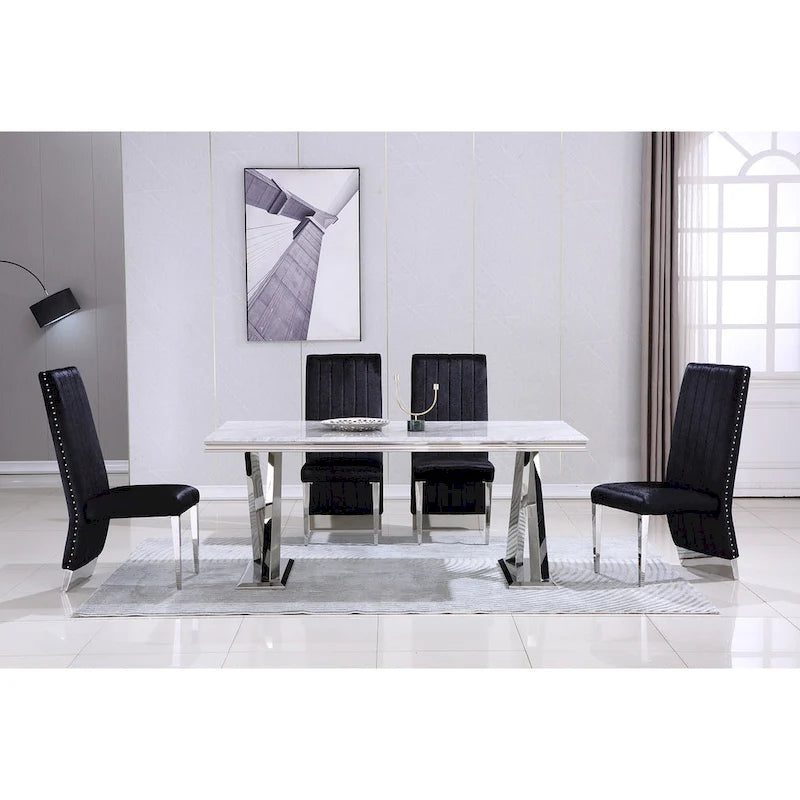 Chaises de salle à manger modernes à dossier haut, style Channel, avec clous décoratifs et pieds en métal poli