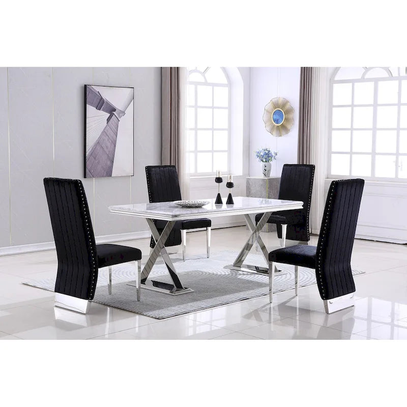 Chaises de salle à manger modernes à dossier haut, style Channel, avec clous décoratifs et pieds en métal poli