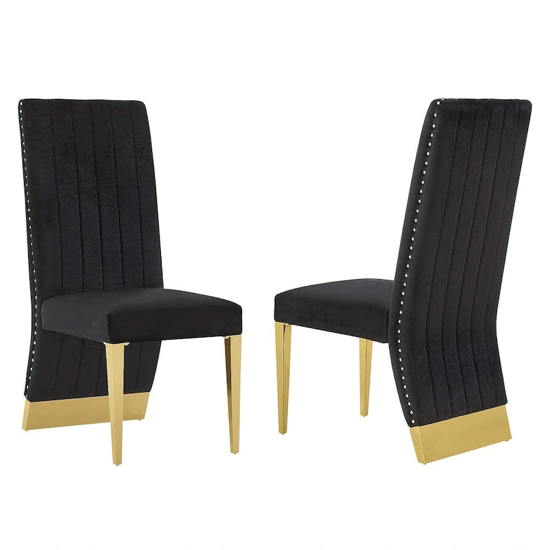 Chaises de salle à manger modernes à dossier haut, style Channel, avec clous décoratifs et pieds en métal poli