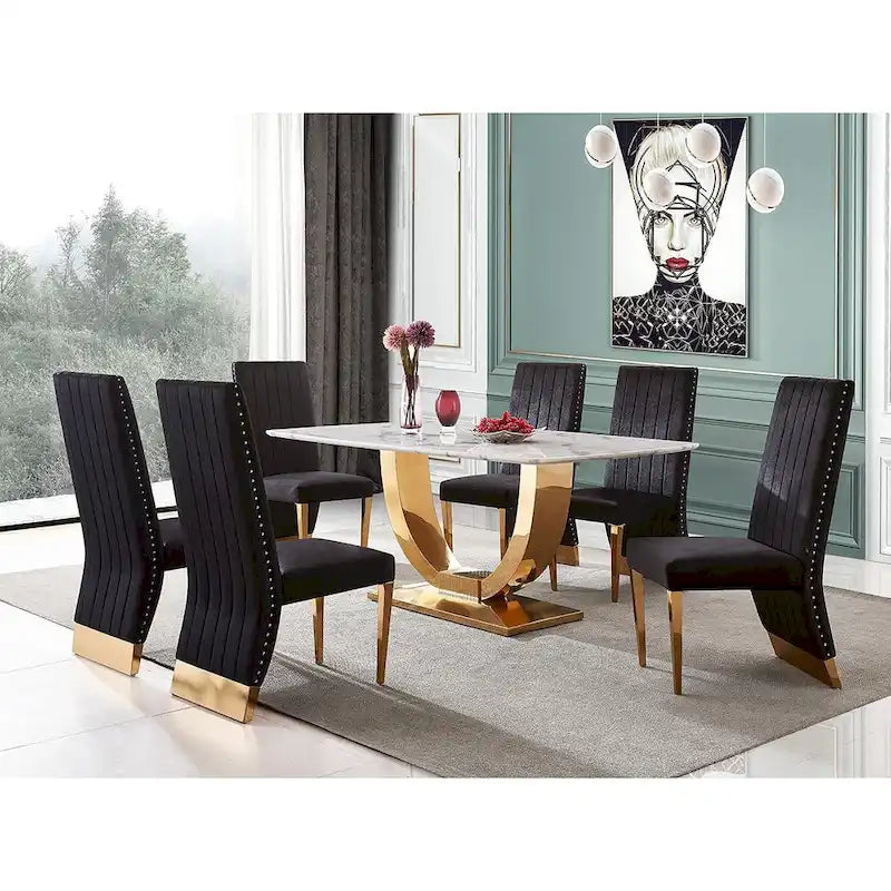 Chaises de salle à manger modernes à dossier haut, style Channel, avec clous décoratifs et pieds en métal poli