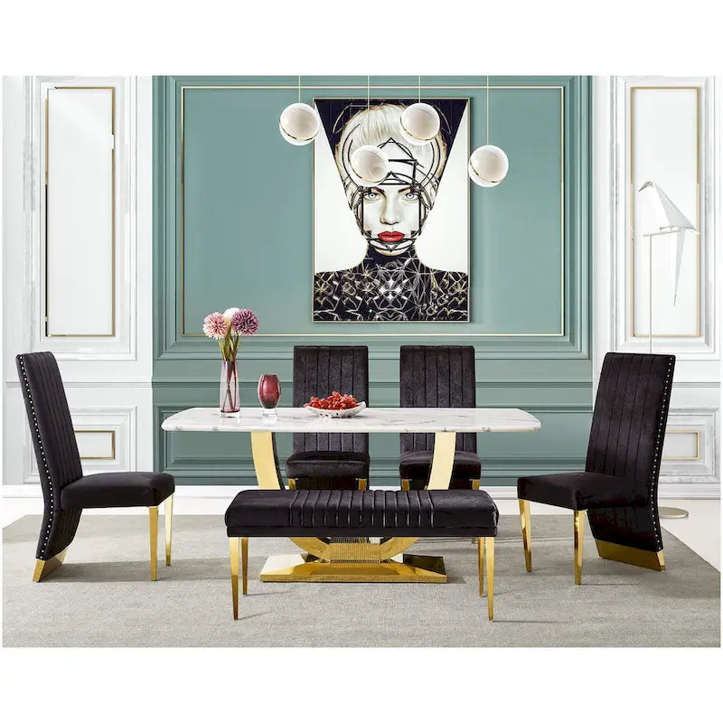 Chaises de salle à manger modernes à dossier haut, style Channel, avec clous décoratifs et pieds en métal poli