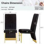 Chaises de salle à manger modernes à dossier haut, style Channel, avec clous décoratifs et pieds en métal poli