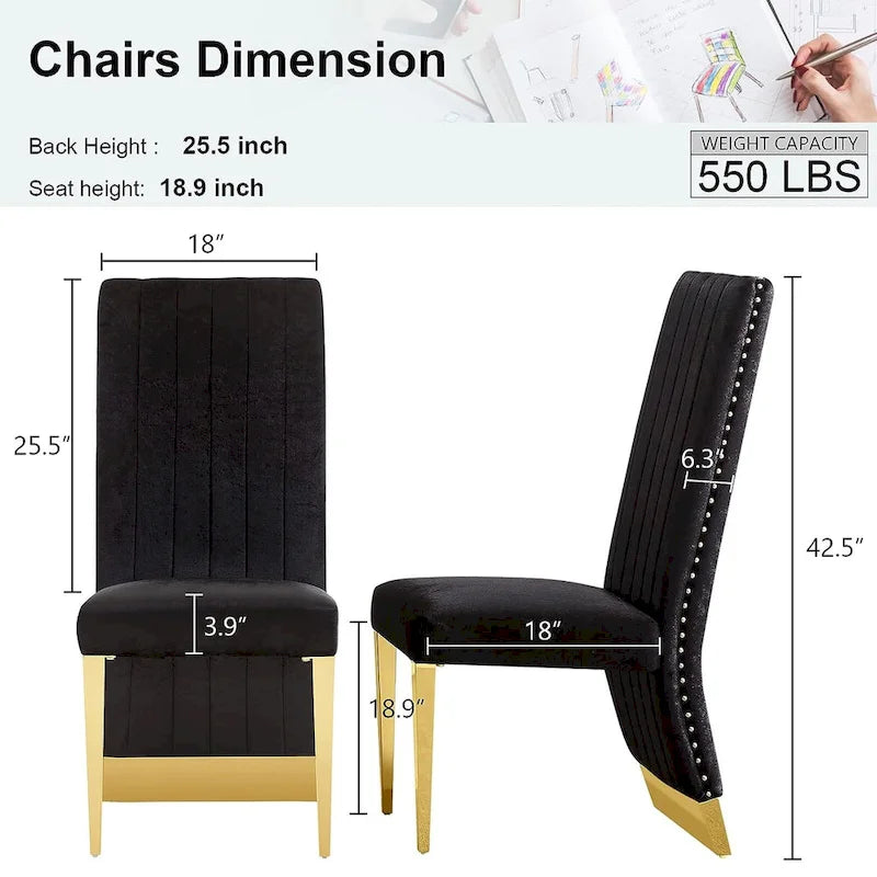 Chaises de salle à manger modernes à dossier haut, style Channel, avec clous décoratifs et pieds en métal poli