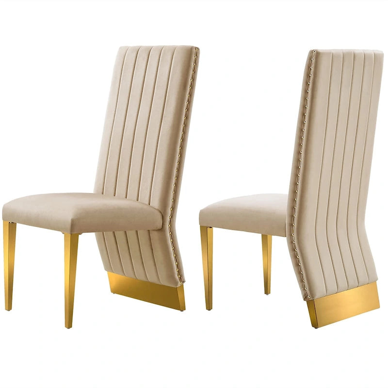 Chaises de salle à manger modernes à dossier haut, style Channel, avec clous décoratifs et pieds en métal poli