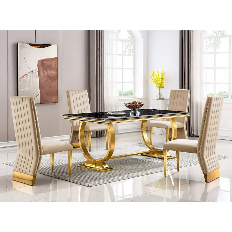 Chaises de salle à manger modernes à dossier haut, style Channel, avec clous décoratifs et pieds en métal poli