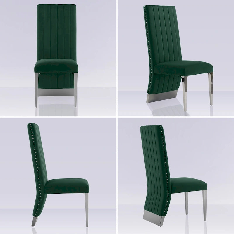 Chaises de salle à manger modernes à dossier haut, style Channel, avec clous décoratifs et pieds en métal poli