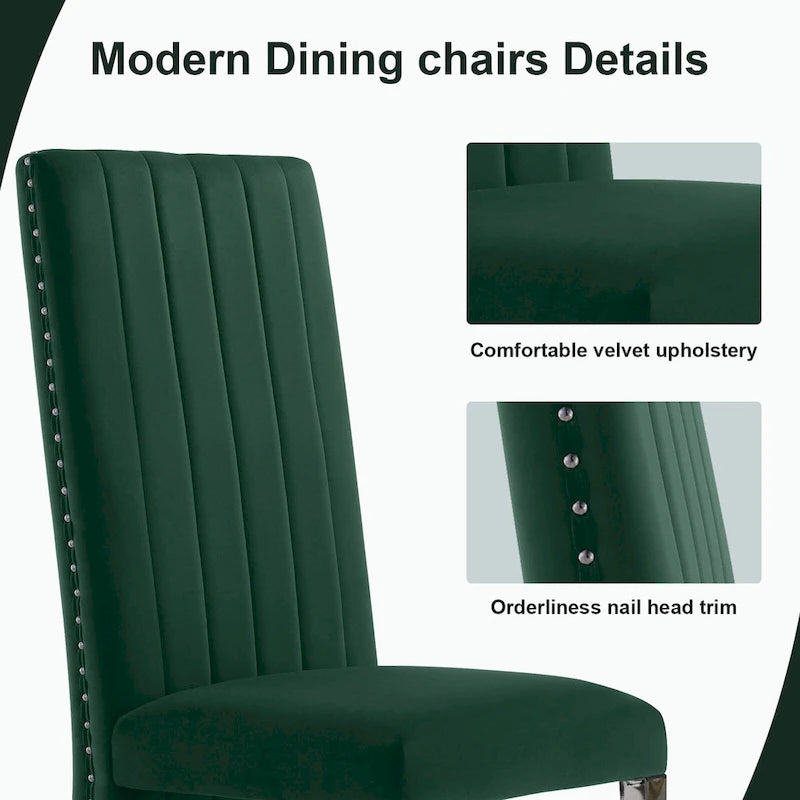 Chaises de salle à manger modernes à dossier haut, style Channel, avec clous décoratifs et pieds en métal poli