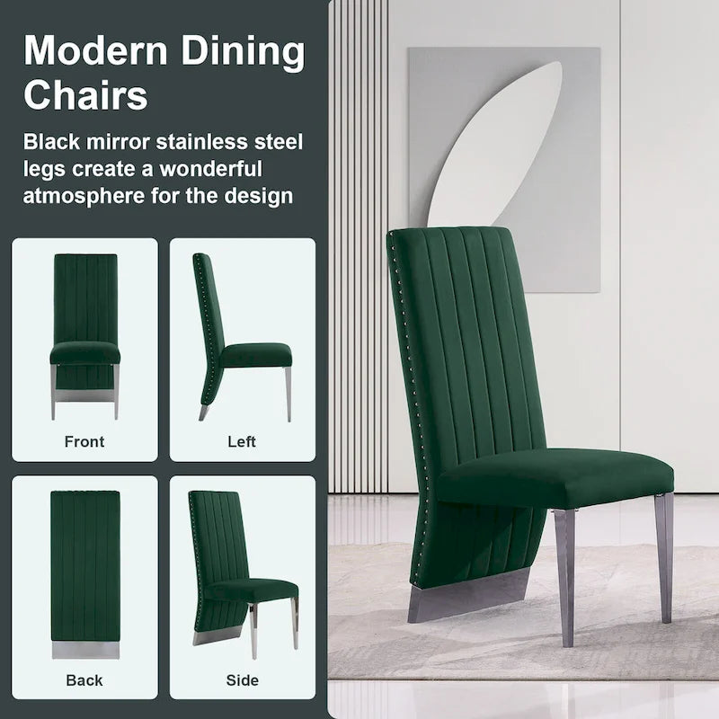 Chaises de salle à manger modernes à dossier haut, style Channel, avec clous décoratifs et pieds en métal poli