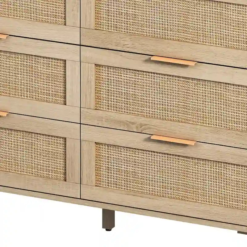 Commode de rangement en rotin à 6 tiroirs, Meuble à tiroirs en rotin